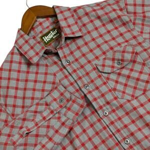 Howler Harker Flannel Button Shirt Red Gray Plaid Long Sleeve Mens Medium Pocket